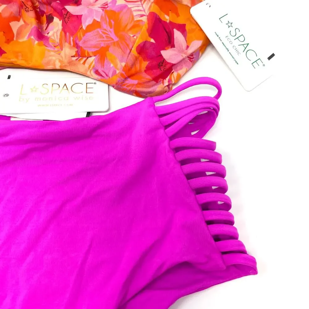 L*SPACE Floral Gizelle Harrington Bikini Set Into The Tropics Bright Fuchsia New
